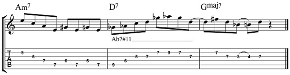 Тритоновая замена в арпеджио аккорда 7#11 табы